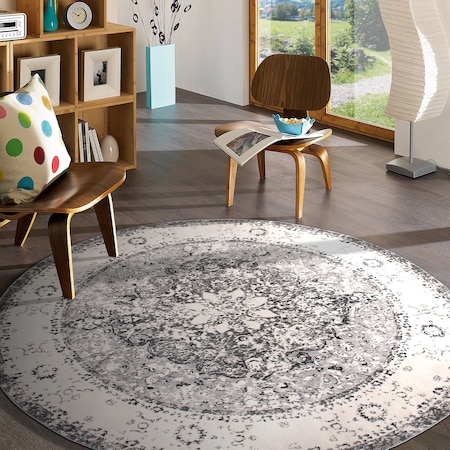 World Rug Gallery Traditional Medallion Area Rug 6' 6'' Round Gray MON830GRAY6RND